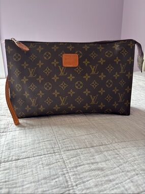 Vintage Louis Vuitton Monogram Canvas Toiletry Pouch in Brown and Tan